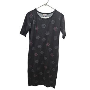 LuLaRoe Julia Dress Women’s Black Geometric Print Fitted Stretch Knit Size S